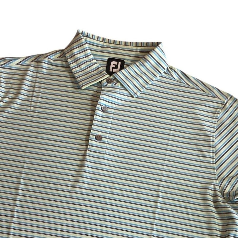 FootJoy Mens Large ProDry Striped Golf Polo Shirt Blue Green Stretch Performance